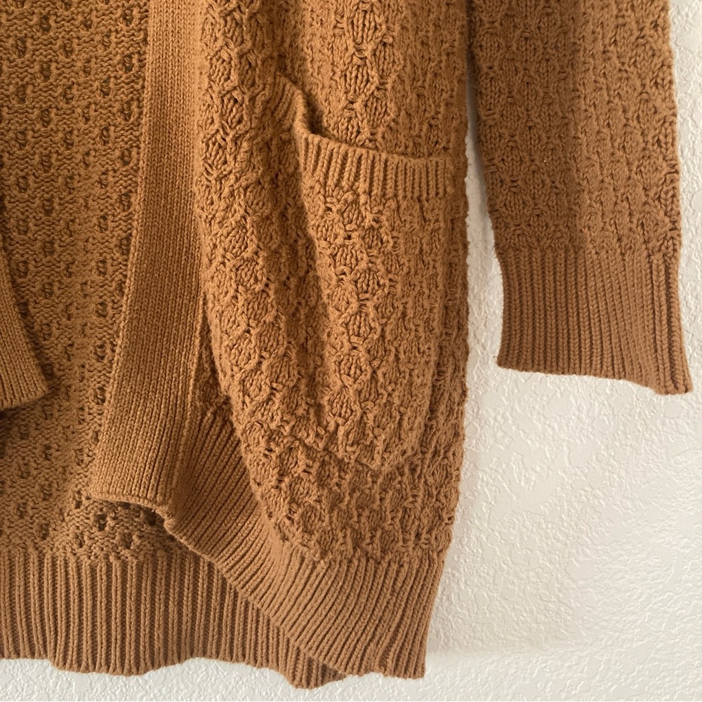 Pact Organic Cotton Lattice Knit Oversized Open Cardigan Camel/Tan Earthy XS/S - Picture 5 of 10